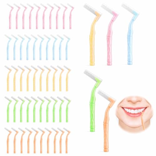 TMZELOA Scovolini Interdentali 50 Pezzi - Spazzolini Interdentali 5 Misure da 0,6 a 1,5 mm con Cappuccio, Spazzolino per Spazi Interdentali per Pulizia Denti, Apparecchi, Sopracciglia