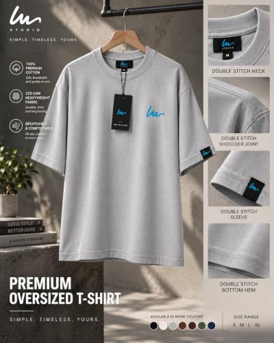 Image of Oversized T-Shirt for Men and Women, Black, White, and Charcoal Grey Colour, Cotton, Drop Shoulder Baggy Fit