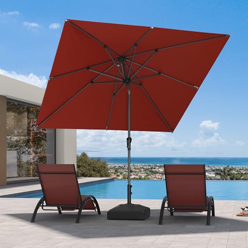 Image of PURPLE LEAF Patio Market Umbrella 8' x 8' Square Tilt Red 8 Ribs Coated
