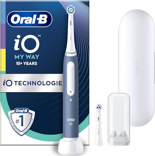 Oral-B iO My Way - Cepillo de dientes eléctrico a partir de 10 años, 4 modos de cepillado para el cuidado dental, cabezal extra para aparatos ortopédicos, 1 estuche de viaje, diseñado por Braun, azul