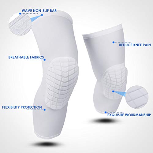 Uunumi Basketball Knee Pads For Youth Adult,Crashproof Long Leg Knee Sleeve Brace Volleyball Football Cycling Wrestling Protector Gear For Kids Girls Boys Women Men (White, Medium) #TOP2