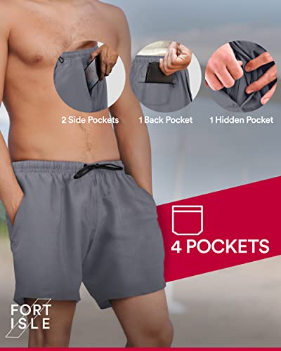 Fort Isle Mens Swim Trunks 7 Inch Inseam | Mens Swimming Trunks And Beach Shorts | Mens Swim Shorts | Men's Swimwear | Mens Bathing Suits Gray #TOP3