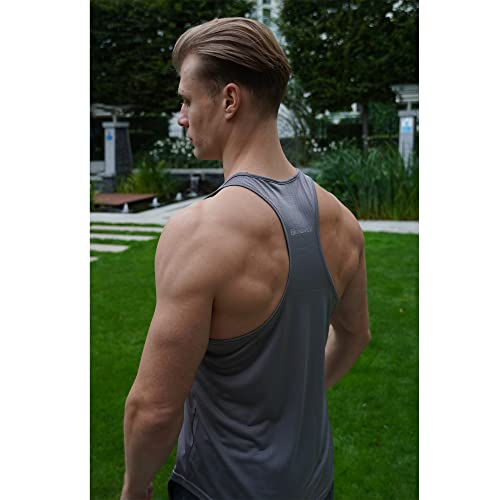 Frueo 3 Pack Workout Tank Tops For Men Sleeveless Quick Dry Training Gym Shirts Bodybuilding Fitness Muscle Tees Y-Back Shirts For Beach Athletic Running, 20418, Black Gray Green, M #TOP2