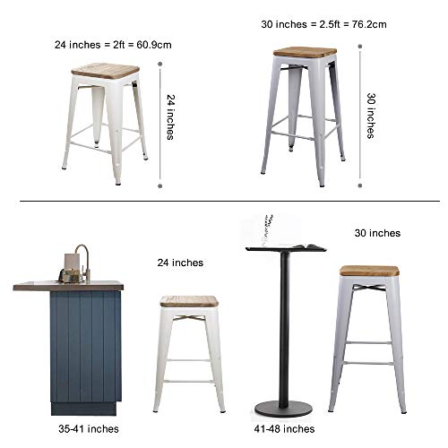 Gia 24-Inch Counter Height Backless Metal Stool With Light Wood Seat, White, Qty Of 2 #TOP3