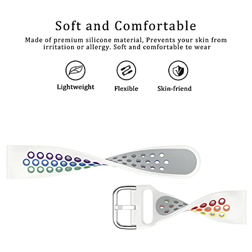 Pailebi Rainbow Bands Compatible With Fitbit Versa 3/Fitbit Sense, Soft Silicone Sport Strap Replacement Fitbit Versa 3/Fitbit Sense Smartwatch Wristband For Women Men White #TOP5