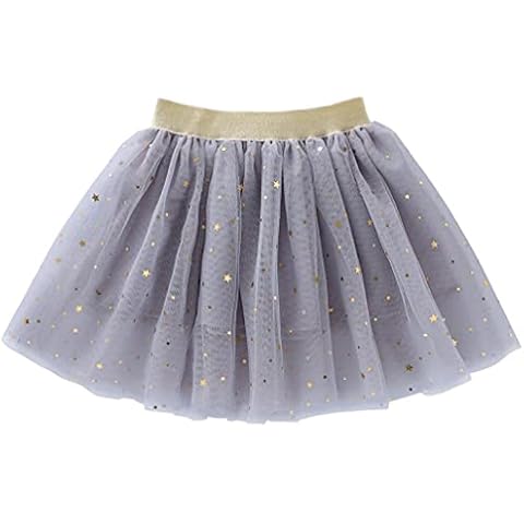 Toddlers Girls Sparkle Tulle Tutu Skirt with Sequins Stars Moon Sun (Gray, 6-7years) Cover