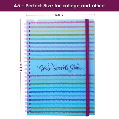 Image of DOODLE A5 Notebook with Soft Spiral Wiro, Elastic Band Closure & Pen Holder | Beautifully Printed PP Cover | 160 Pages of Premium Ruled Paper | Perfect for School, College & Office Use - Bright Beam