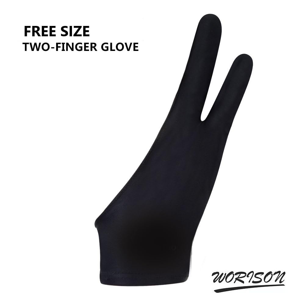 Worison Artist Two-Finger Glove for Pencil Sketching, Watercolours Painting and Graphics Drawing Tablet 1pc (Free Size), Black