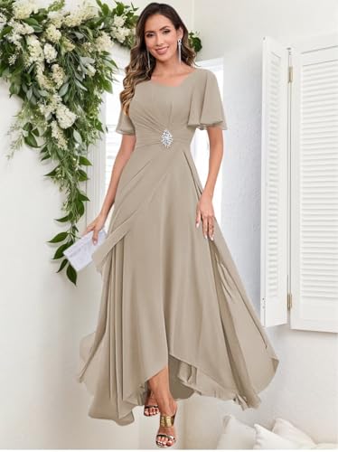 Chiffon Mother of The Bride Dresses for Women Long Beaded V Neck A Line Formal Wedding Guest Dress4