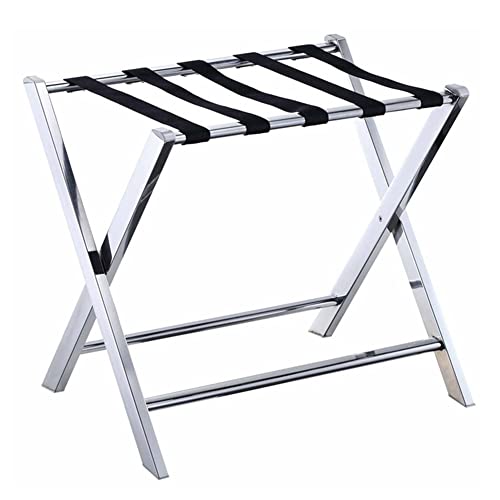 bingomiynhg Portaequipajes Plegable, Soporte para Maleta con Respaldo, Estante con Correa de Nailon de Acero Inoxidable, colocado en la Percha para habitación de Hotel (Color: Plateado, tamaño