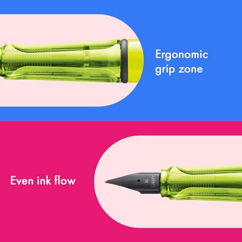 Image of LAMY safari neonyellow - Fountain Pen with ergonomic grip & polished steel nib in size M - ideal for any Writing & Calligraphy - including LAMY T 10 blue cartridge - Right-Handed