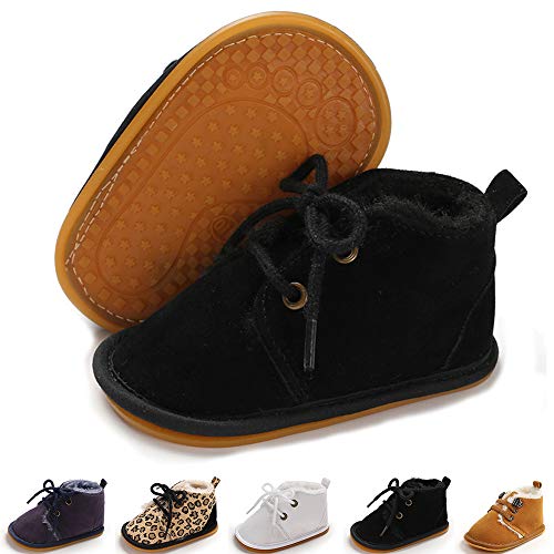 E-FAK Newborn Baby Booties Boys Girls Shoes Winter Warm Fur Lining Anit-Slip Rubber Sole Infant Toddler Prewalker Boots(6-12Months, B/Black)