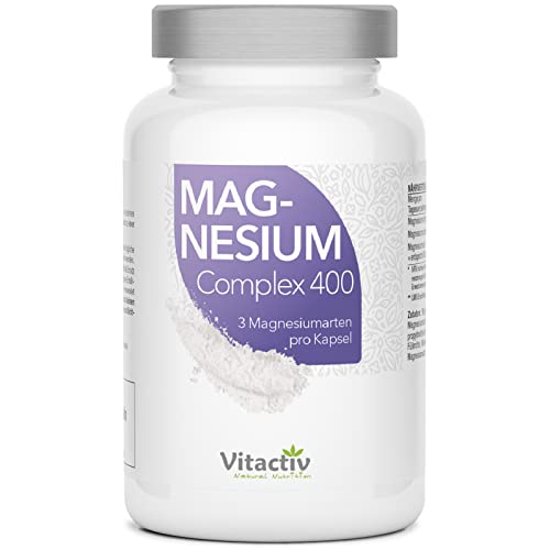 MAGNESIUM 400 mg Complex, hochwertige, natürliche Magnesium-Kombination aus drei (!!!) verschiedenen Magnesium-Arten, inkl. organischem Magnesiumcitrat, hochdosiert, 120 Kapseln direkt für 2 Monate Cover
