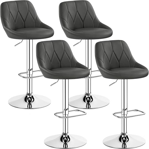 Yaheetech Lot de 4 Tabourets de Bar en Similicuir Hauteur Réglable de 86 cm à 107,5 cm Chaises de Bar Assise Pivotante Repose-Pied Carré Tabourets Hauts...