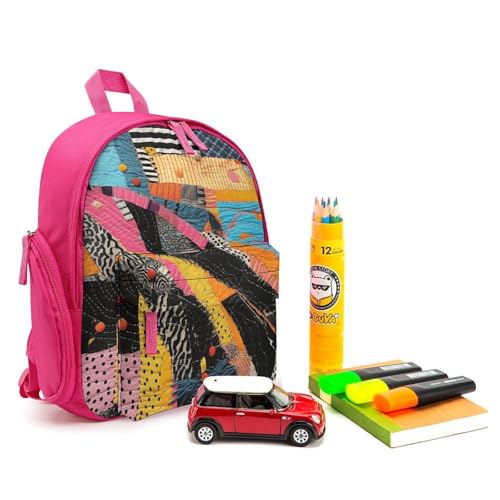 A Colorful Quilt Backpack Small Book Bag with Side Pocket, Lightweight Durable Backpack, Travel Rucksack, Pink-style3