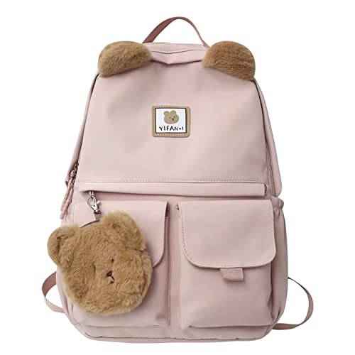 LaurelTree Kawaii Aesthetic Cute Backpack with Accessories Laptop Backpack Daypack Rucksack Travel Commuter Bag School College Office Adults Students Teens Girls Boys Women (Pink)