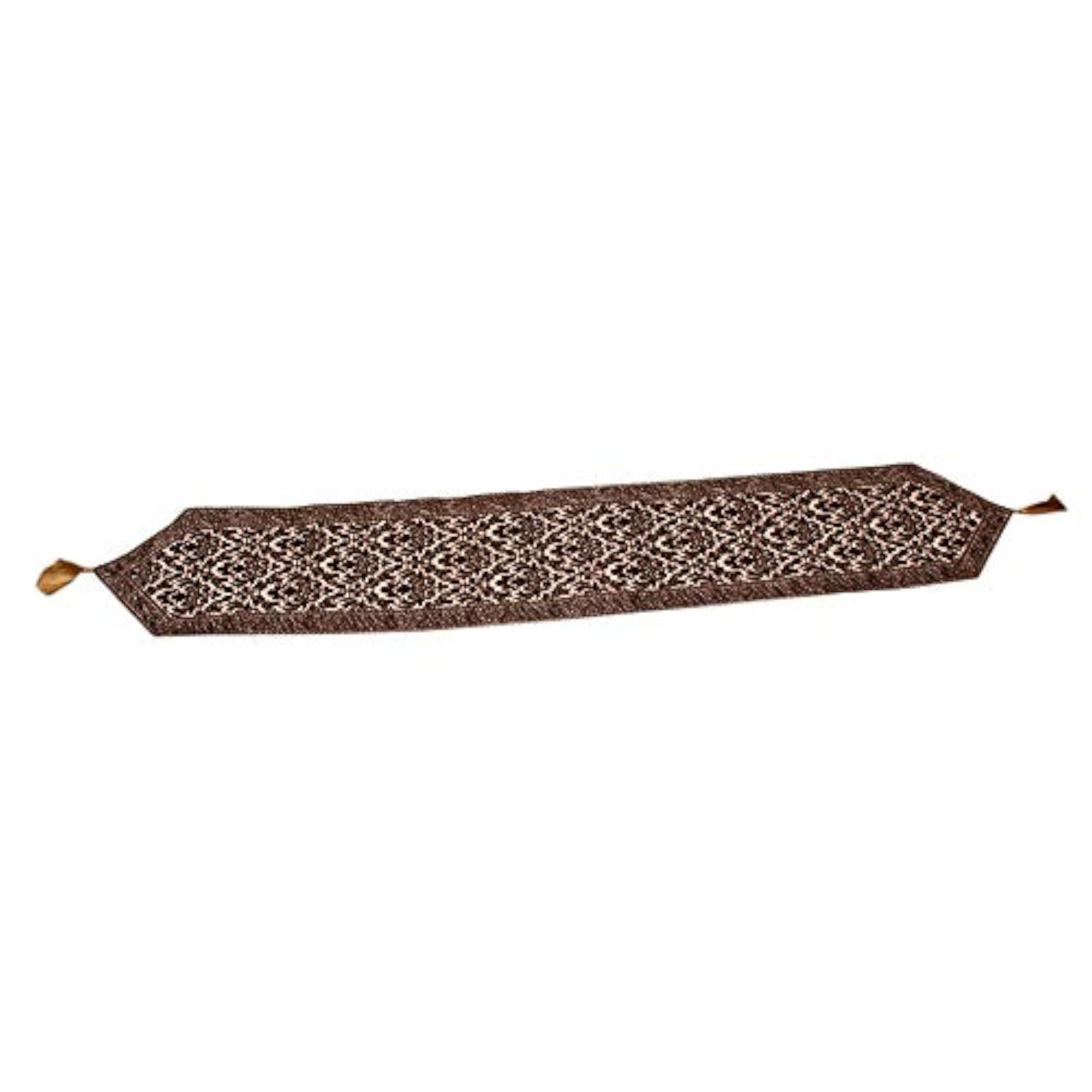 Floral Design Velvet Dining Table Runner, Brown
