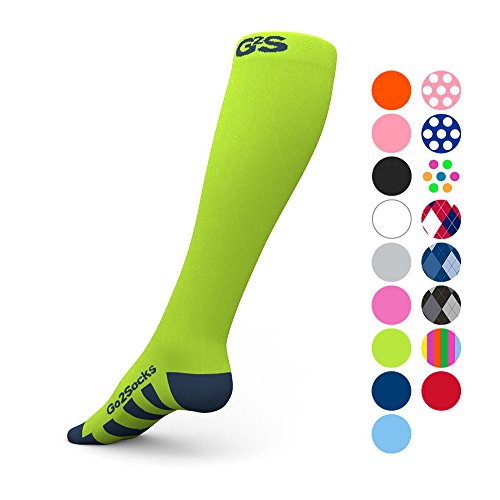 Compression Socks for Men Women Nurses Runners 20-30 mmHG (high) - Medical Stocking Maternity Travel - Best Performance Recovery Circulation Stamina - (Neon,L)