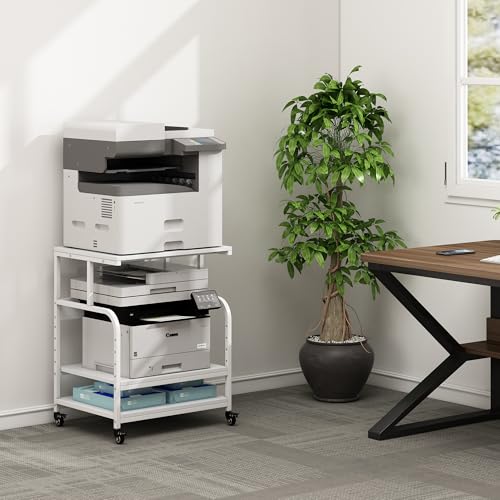 Image of Fannova White Printer Stand Table, 23.6 inchx18.9 inchx30 inch Large Size with Storage
