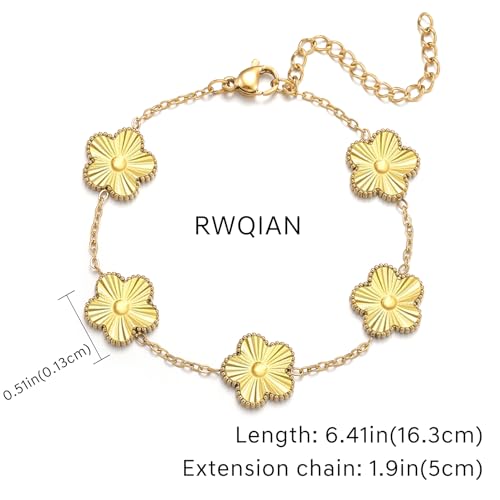 RWQIAN Gold Plated Five Leaf Lucky Clover Bracelets for Women,White/Black/Red/Green/Blue/Pink Clover Link Flower Charm Bracelets,Adjustable Clover Bracelet Chain Jewelry Gifts Trendy for Birthday4