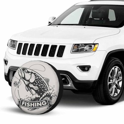 Image of Fishing Spare Tire Cover Bass Fish Rainbow Trout Hunting Catch Animal Art Sea Marine Polyester Universal Wheel Tire Cover for Trailer Camping Weatherproof for Rv SUV Truck Camper Travel 15 inch