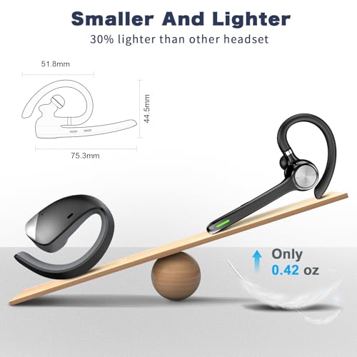 Image of HEIBAS Bluetooth Headset, Wireless Bluetooth Earpiece with 500mAh Charging Case 72 Hours Talking Time Built-in Microphone for iOS Android Cell Phone, V5.1 Hand-Free Headphones for Office-Bright Black