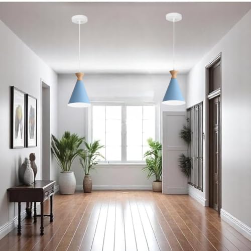 Image of Blue Hanging Light for Home, Aluminium Pendant Light Ceiling Lamp with Modern Hanging Lamp for Bulb Not Included, Pack of 2