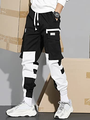 WDIRARA Men's Colorblock Cargo Pants Drawstring Waist Active Sporty Pants with Pockets3