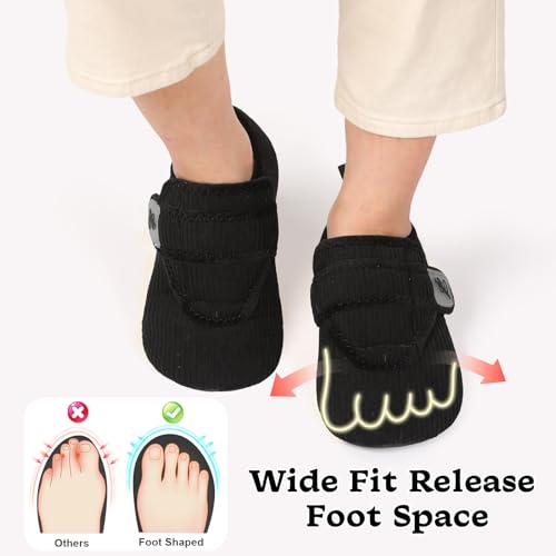 LeIsfIt Slippers for Women Men Soft House Slippers Wide Slip on House Shoes Non-slip Barefoot Slipper Socks Adjustable for Diabetic Swollen Edema Feet3