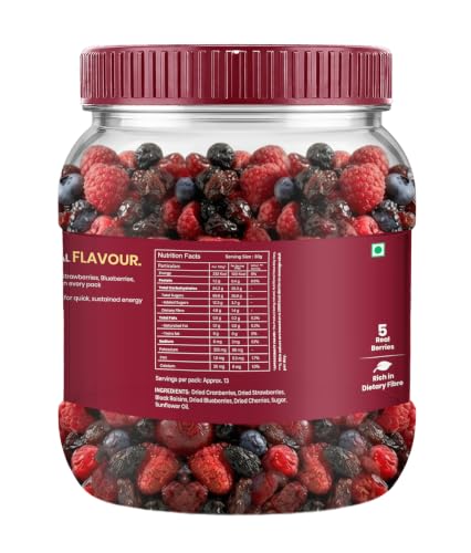 Image of Livyor 5 in 1 Berry Mix for eating - 400 gm | Good Source of Fibre | Dried Cranberries | Black Raisins | Cherries | Blueberries | Strawberries | Berry Blast | Berries dry fruits | Berries fresh | (Pack of 1)