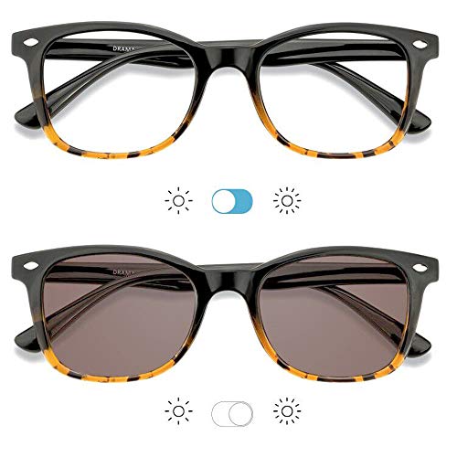 Image of YEIN Blue Light Blocking Glasses, Photochromic Brown Sunglasses, Computer Reading Glasses, TV Glasses for Women /Men(Tortoise,+2.50 Magnification)