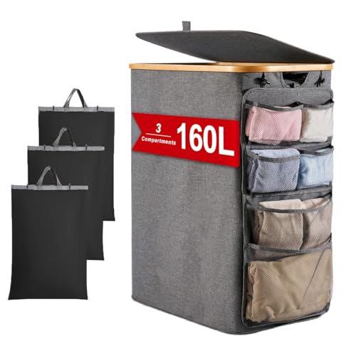 洗濯かご,収納ボックス 160L 蓋付き,折りたたみランドリーかご | 家庭用 旅行用 大学部屋 ベビールーム 寝室 バスルーム 毛布 おもちゃ 用