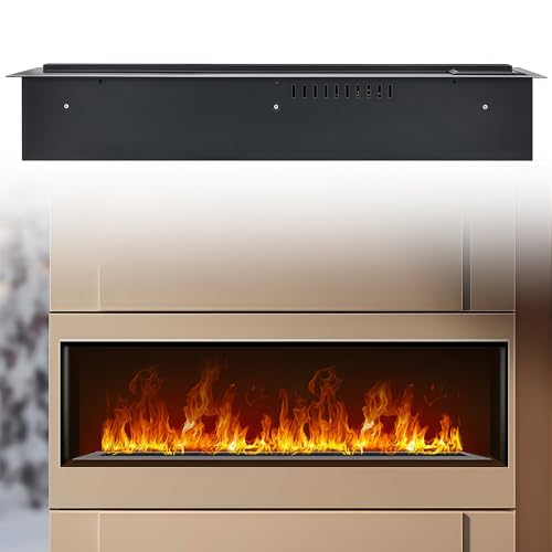 TAUIANE Chimenea Decorativa 3D Vapor Agua, Chimenea Vapor Empotrada, Llama Atomizada Realista, Función Humidificador, con Control Remoto y Temporizador, 7 Colores Llama Ajustables,Negro,L1200mm