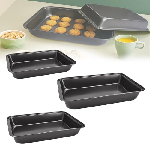 SLTAXAR Bandeja para Hornear, 3 PCS Bandeja para Horno Antiadherente, Fuente de Horno Rectangular de 3 Tamaños, Bandeja de Horno Universal de Acero Carbono Negro para Asar, Aptas para el Lavavajillas