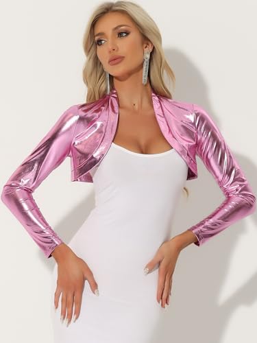 Image of Allegra K Women's Bolero Jackets Holographic Shrug Open Front Metallic Shiny Cropped Cardigan