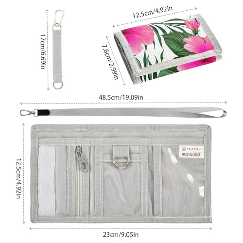 Hibiscus Green Leaves Tropical Kids Wallet for Boys Girls Outdoor Sport Trifold Wallets for Children Teen Youth Wallet with Zippered Coin Pockets Card Holders Front Pocket Wallets with Magic Sticker3