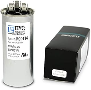 TEMCo 45+5 uf/MFD 370-440 VAC Volts Round Dual Run Capacitor 50/60 Hz AC Electric - Lot -1 (Optional uf/MFD, Voltage and Lot Quantities Available)
