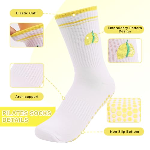 2 Pairs Cute Pilates Grip Socks, Yoga Non-slip Crew Cute Pilates Socks for Women3