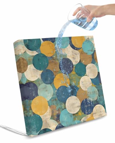 2 Pack Teal Yellow Circle Waterproof Cushion Covers with Ties, Outdoor Patio Chaise Lounge Chair Seat Cushion Slip Covers Replacement(Only Cover) Geometric Abstract Art 22