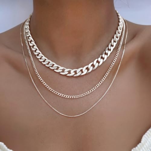 Image of Tewiky Layered Necklaces for Women 14k Gold Plated Chain Necklace Set