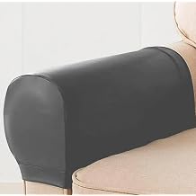 1 Pair Sofa Faux Pu Leather Armrest Protector Universal Armchair Cover Non-Slip Soft Leather Couch Arm Rest Covers Thickened Waterproof Furniture Protector Dark Grey