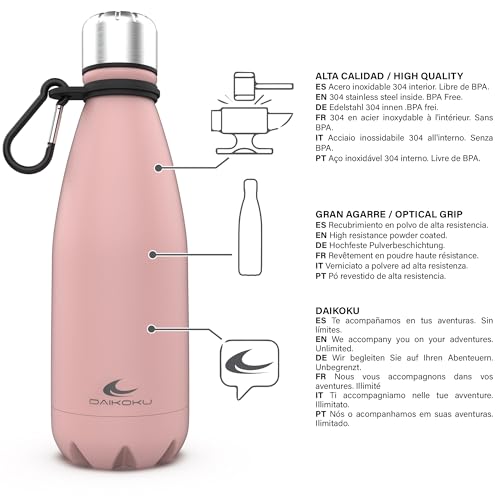 Daikoku - Edelstahl Wasserflasche | 100% Auslaufsicher | Hält 12 Stunden Heiß, 24 Stunden Kalt | BPA-Frei und Gesund | Modische Farbe… – Ansicht 3