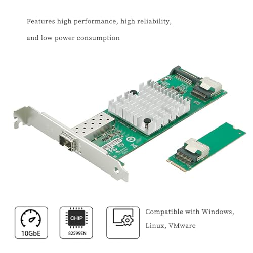 Tarjeta adaptadora de red M.2 (clave M) a 10G SFP+, interfaz PCIe 2.0 x4 con chip 82599EN, puerto único 10 gigabit para servidor, router y NAS, compatible con Windows, Linux y VMware miniatura 2