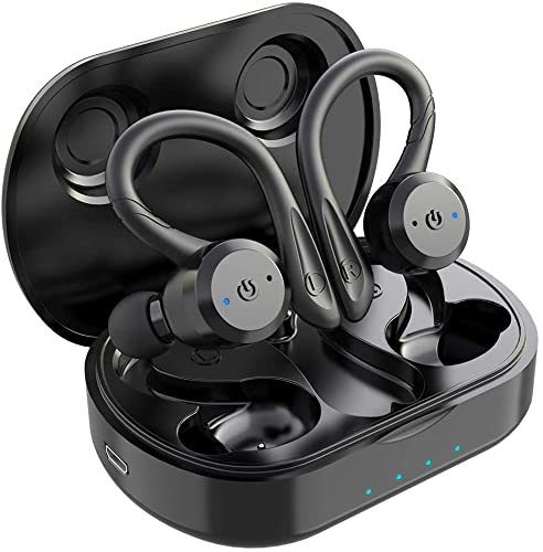 MQWT Sport in-Ear TWS Headphone True Wireless Bluetooth 5.1 Sports Earphone, IPX7 Waterproof Stereo Sound, Built-in Mic Earphones for Sports Gym Workouts(Black)