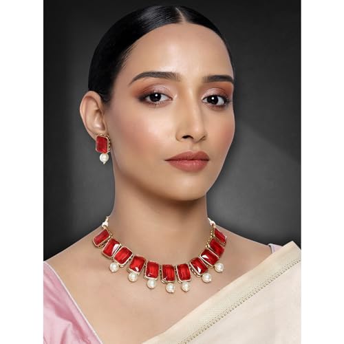 Image of Peora Traditional Crystal Necklace & Jewellery Set Gift for Women