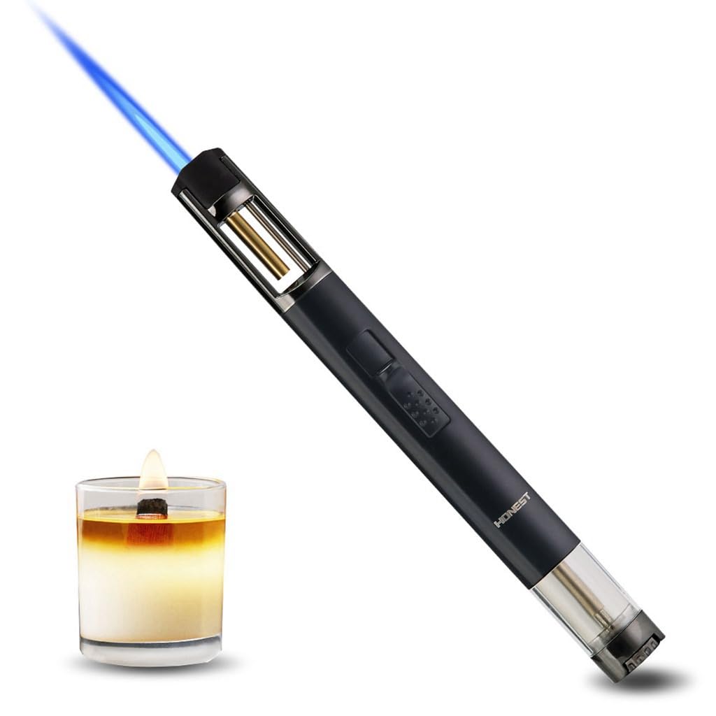 HONEST Elegant Torch Lighters Butane Slim Lighter Refillable Single Jet Flame for Candle Grill BBQ (Black)