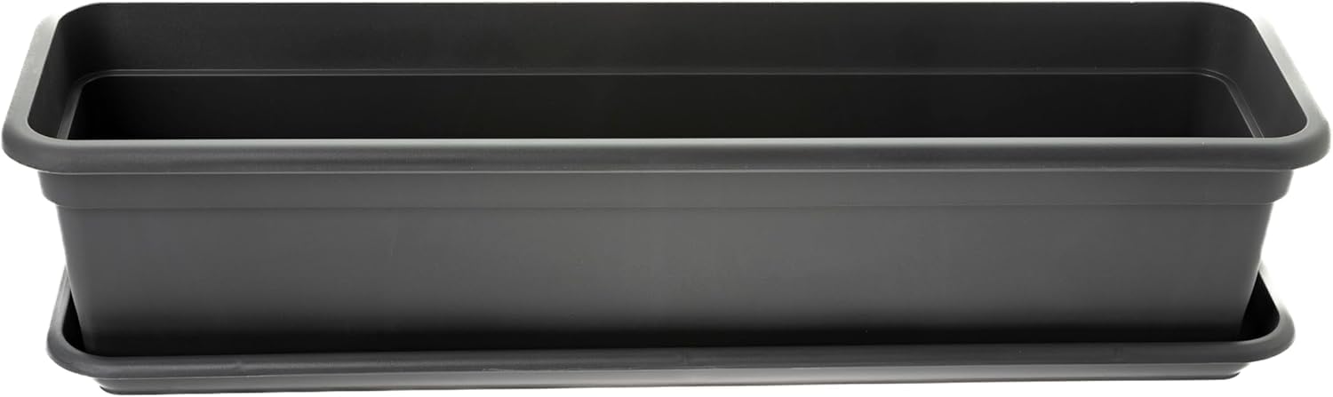 SUSTANIA Élégance anthracite : lot de 6 jardinières de balcon de 60 cm avec soucoupe - Laissez votre balcon fleurir avec style ! - Jardinière fabriquée en UE