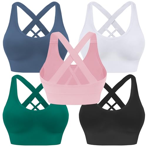 Image of High Support Sports Bras for Women,Criss Cross Strappy Back Seamless Padded | Removable Pads, A-DD Cup, Full Coverage, Seamless, Wireless, Scoop Neck, Cropped Bra, for Workout Yoga Gym Exercise Athletic