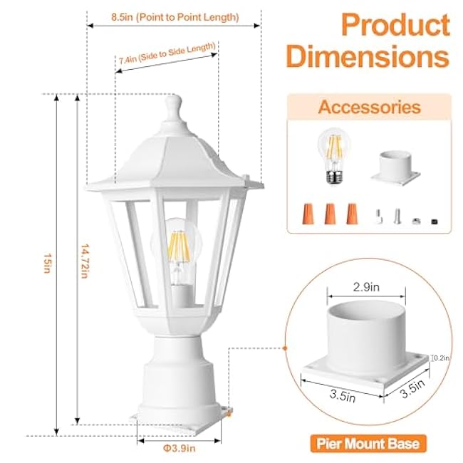 FUDESY Outdoor Post Light, Outdoor White Lamp Post Light Fixture, Pole Light Fixture, Exterior Lamp Post Lantern
