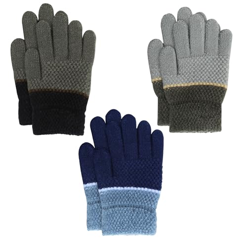 TAGVO Warme Strick Handschuhe für Kleinkinder Jungen Mädchen, Winddicht Thermal Kinderhandschuhe Elastische Strickhandschuhe,Kinder Stretch Handschuhe 3 Paar Für Alter 3~5 Jahre
